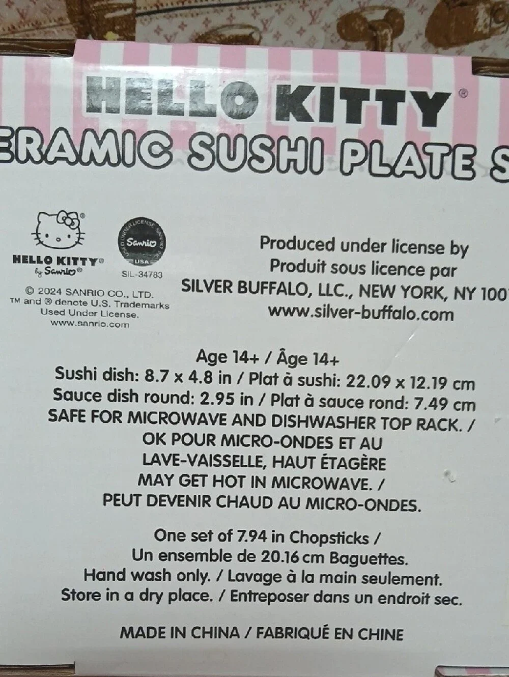 Sanrio Hello Kitty Pink and White Ceramic Sushi Plate Set NIB